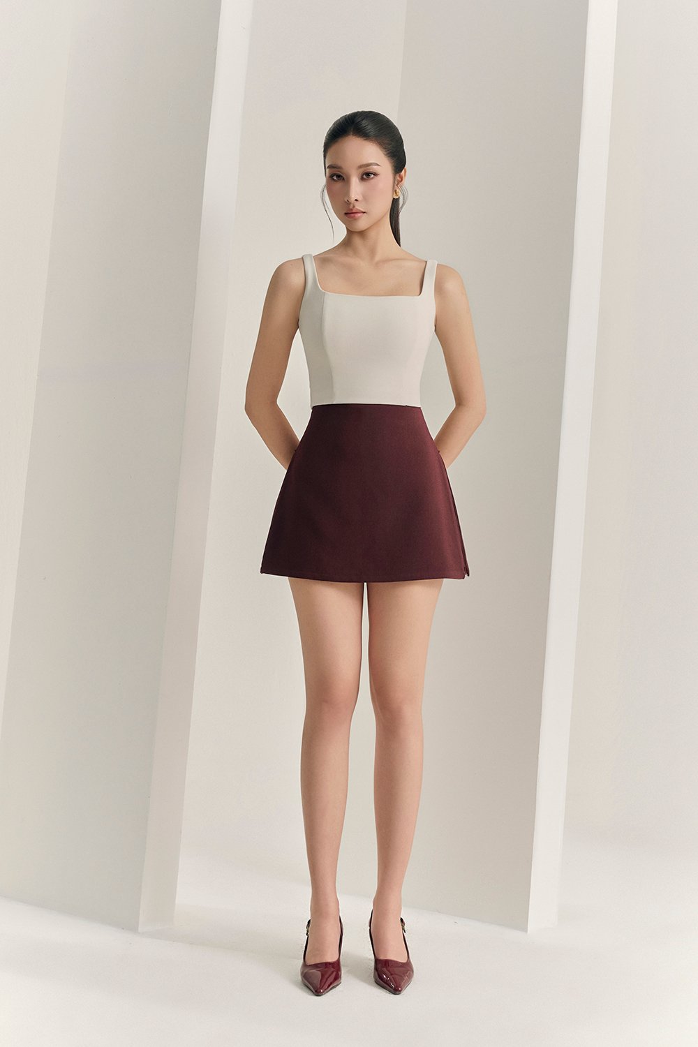 Alette High Waisted Skorts in Merlot
