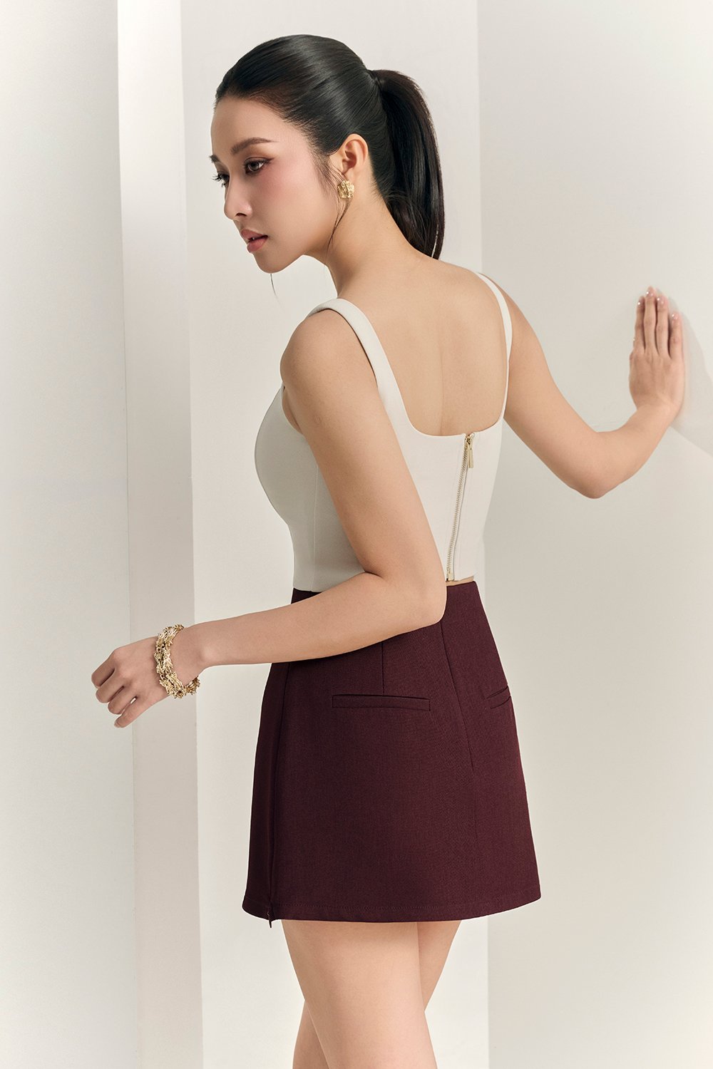 Alette High Waisted Skorts in Merlot