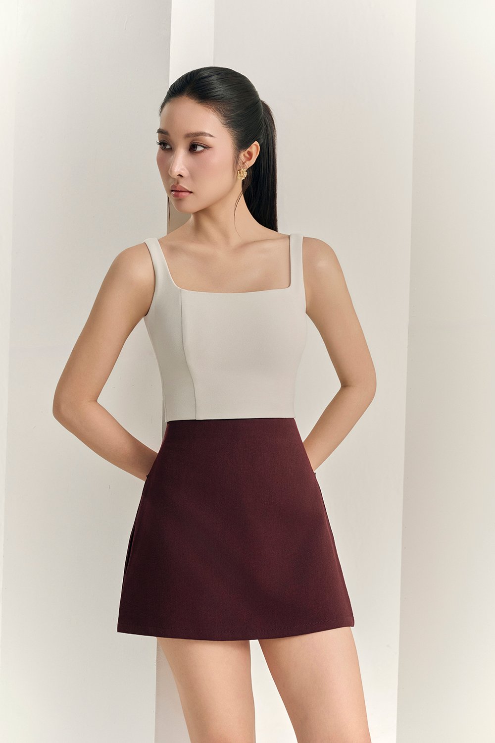Alette High Waisted Skorts in Merlot