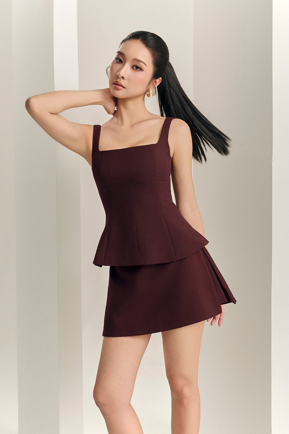Alette High Waisted Skorts in Merlot