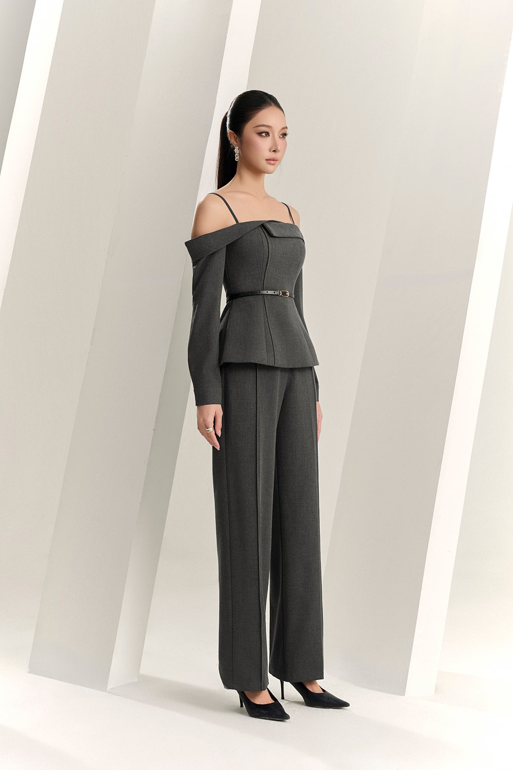 Avril Asymmetrical Cold Shoulder Top in Bespoke Grey