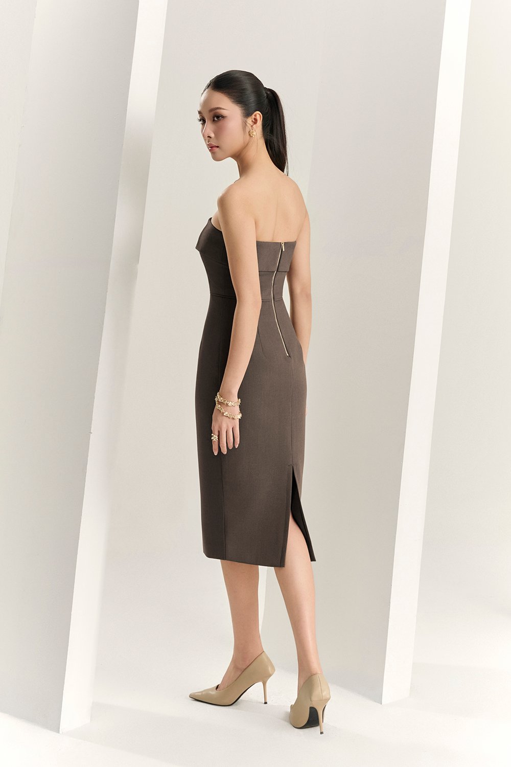 Dianne Padded Tube Pencil Dress in Cocoa