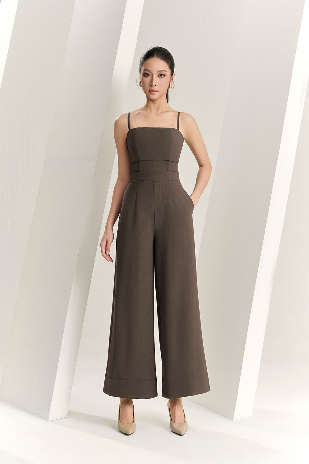 Eliza Padded Strappy Jumpsuit in Cocoa