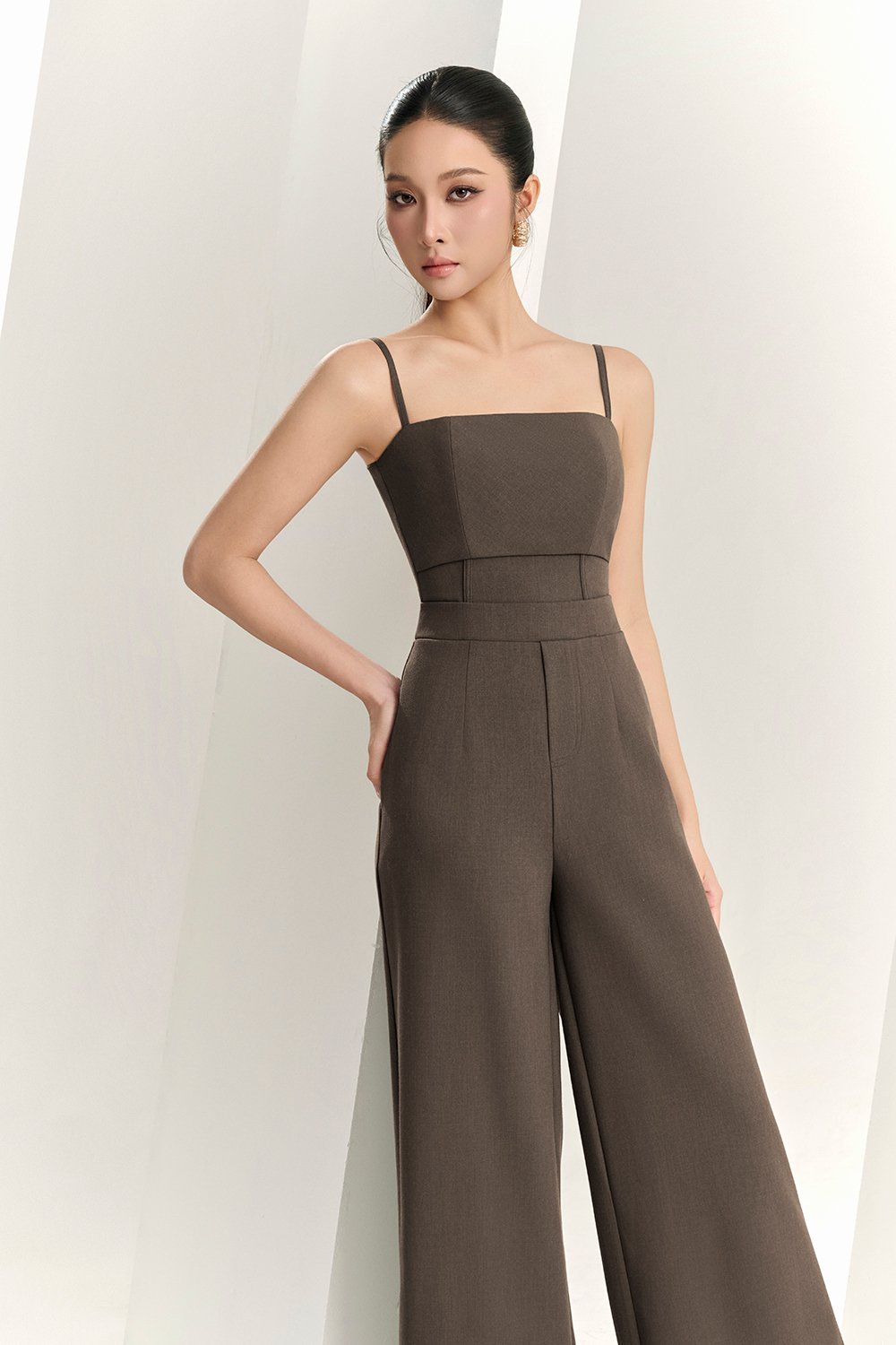 Eliza Padded Strappy Jumpsuit in Cocoa