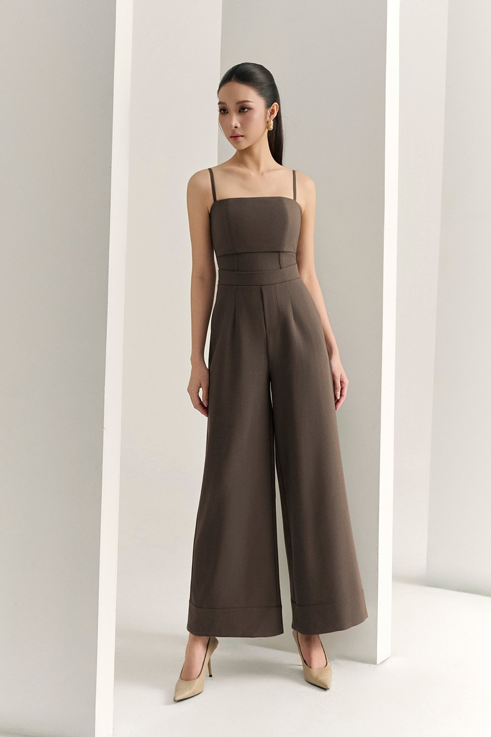 Eliza Padded Strappy Jumpsuit in Cocoa