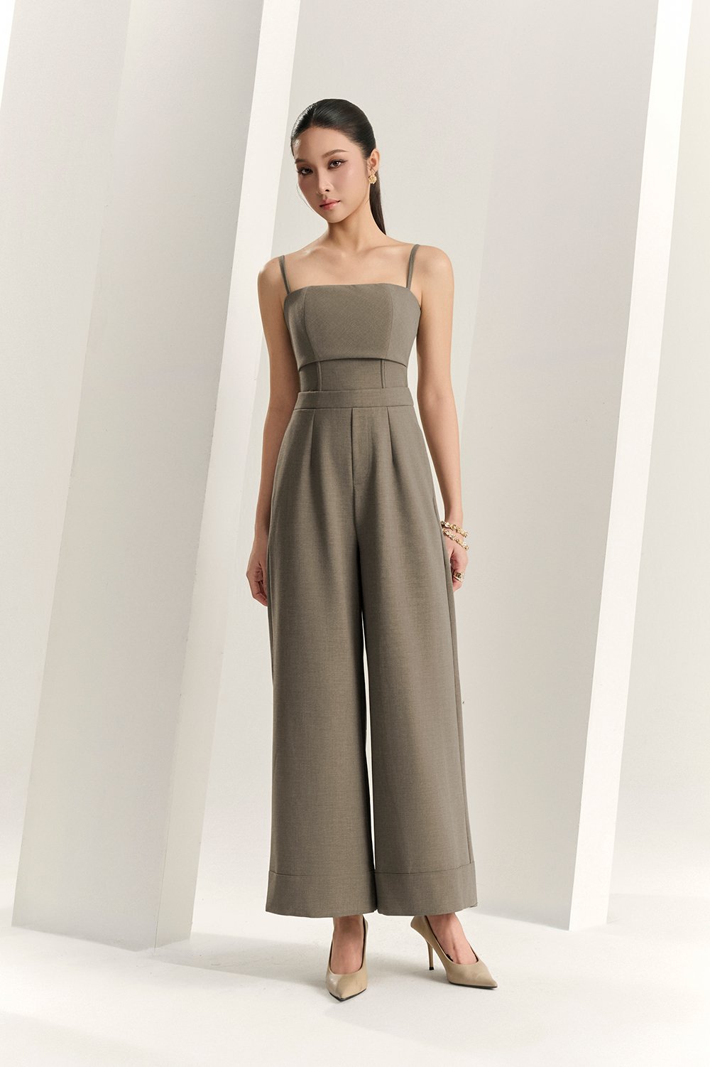 Eliza Padded Strappy Jumpsuit in Smokey Olive