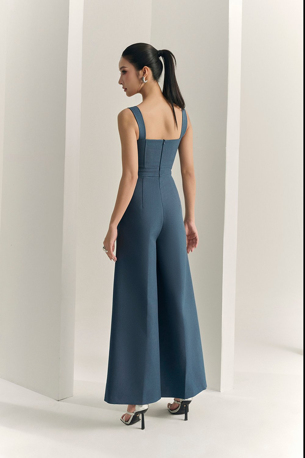 Hilda Padded Palazzo Jumpsuit in Aegean Blue