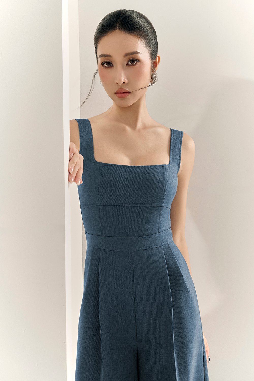 Hilda Padded Palazzo Jumpsuit in Aegean Blue