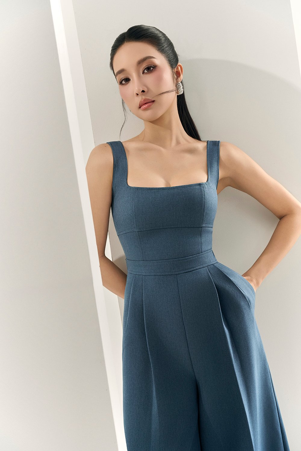 Hilda Padded Palazzo Jumpsuit in Aegean Blue