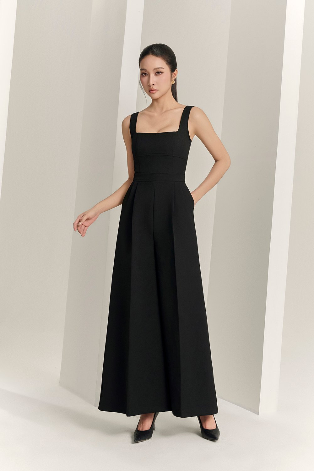 Hilda Padded Palazzo Jumpsuit in Classic Black