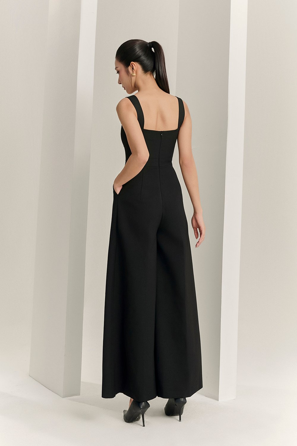 Hilda Padded Palazzo Jumpsuit in Classic Black