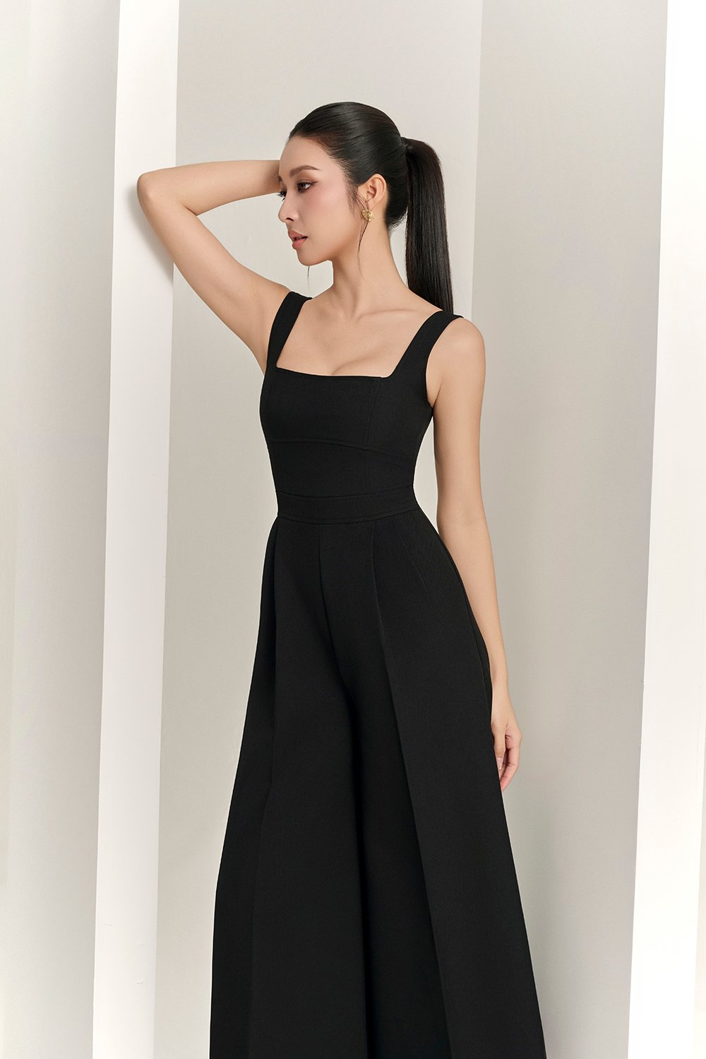 Hilda Padded Palazzo Jumpsuit in Classic Black