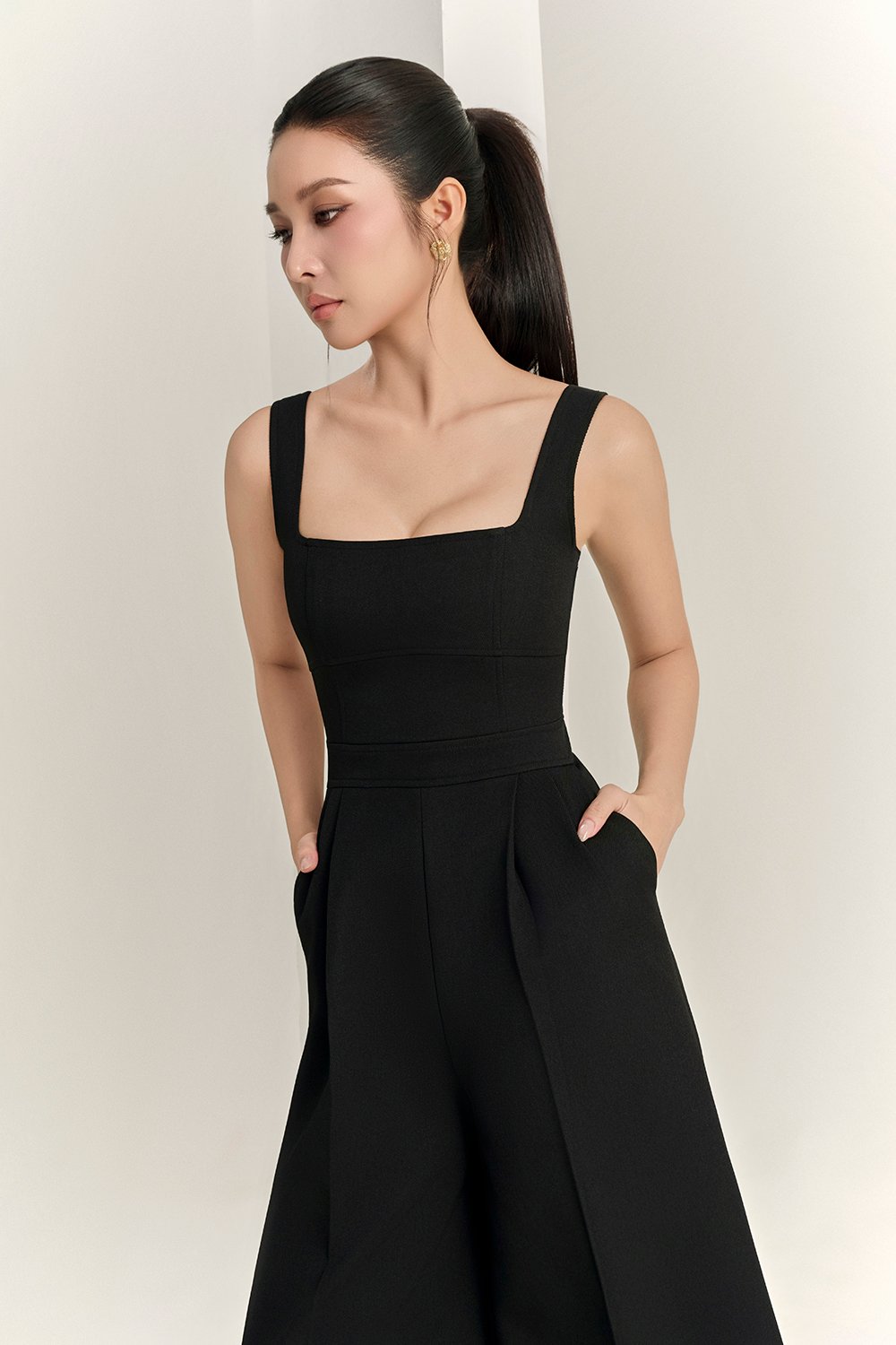 Hilda Padded Palazzo Jumpsuit in Classic Black