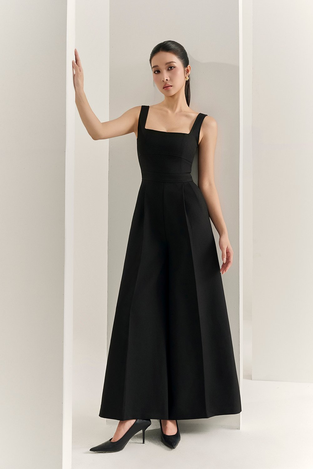 Hilda Padded Palazzo Jumpsuit in Classic Black