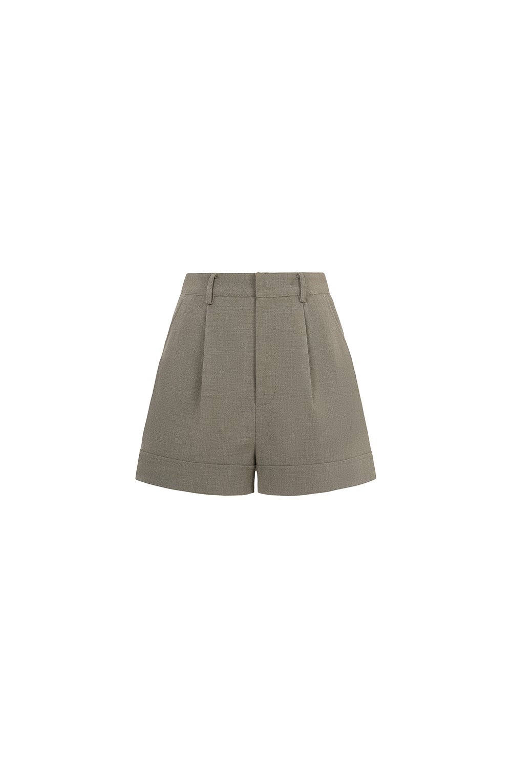 Jayne Broad Hem High Waisted Shorts in Smokey Olive