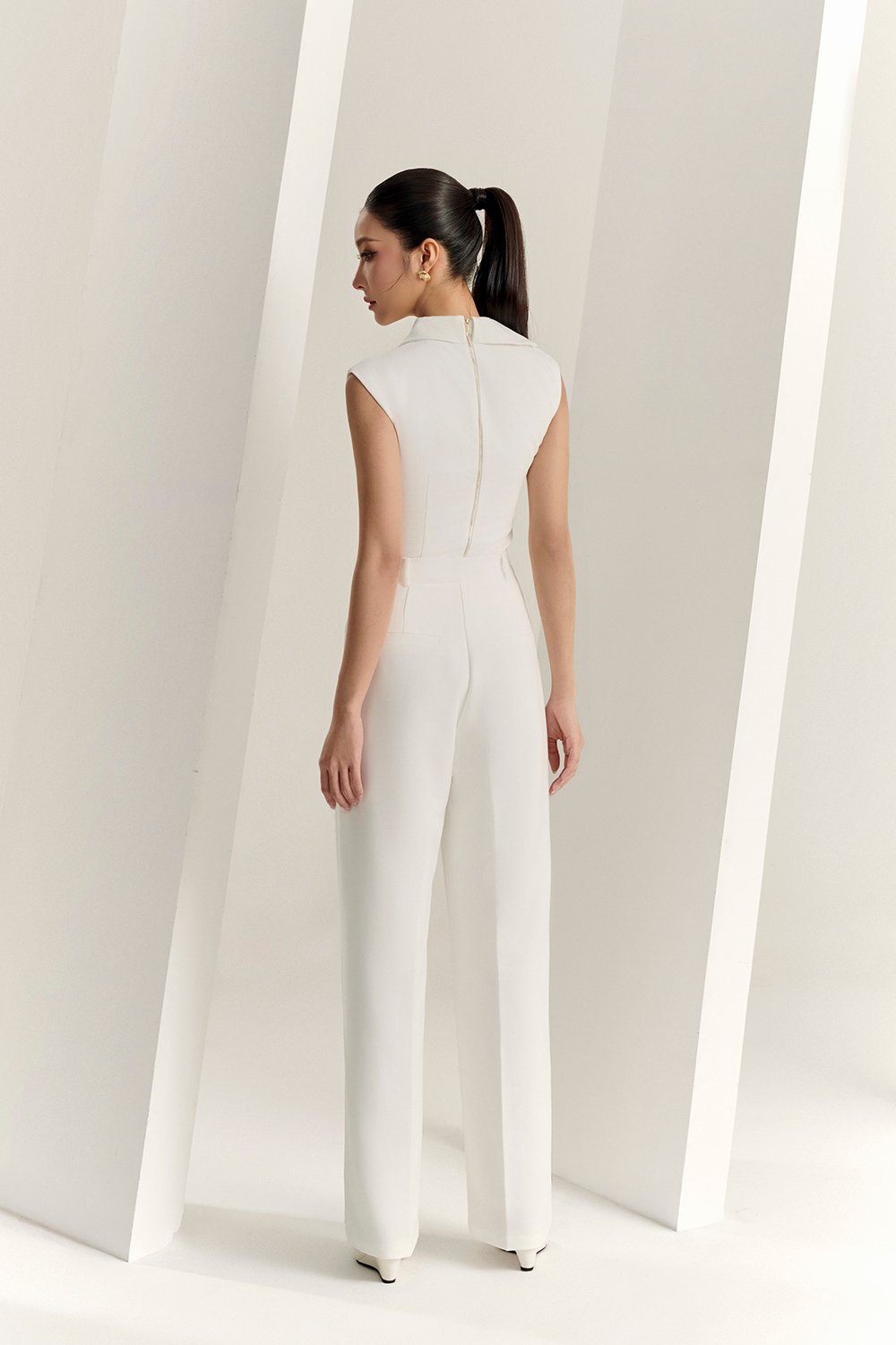 Louisa Padded Asymmetrical Collared Top in Iconic White