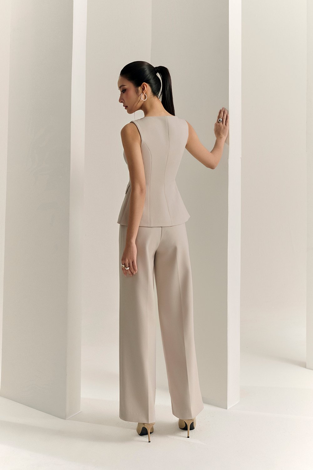 Narissa Tailored Vest Top in Greige Stone