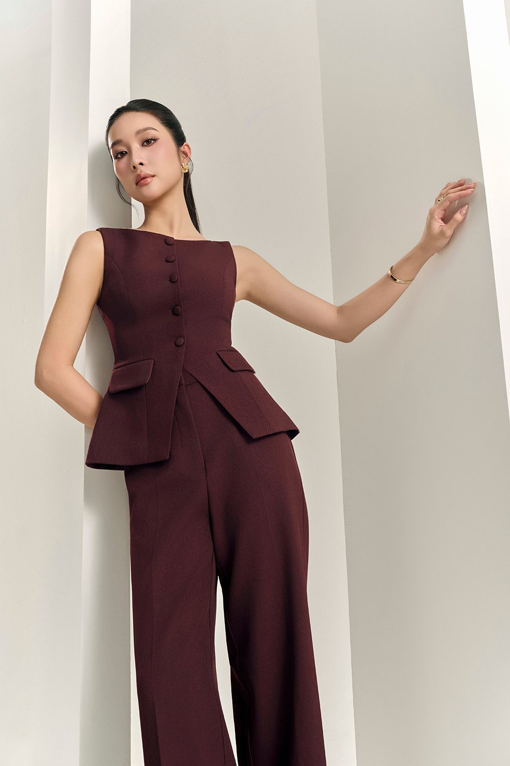 Narissa Tailored Vest Top in Merlot