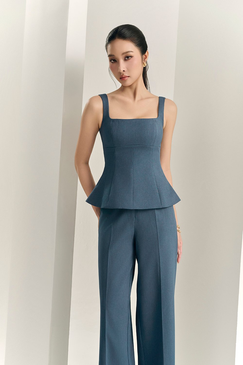 Seline Padded Peplum Top in Aegean Blue
