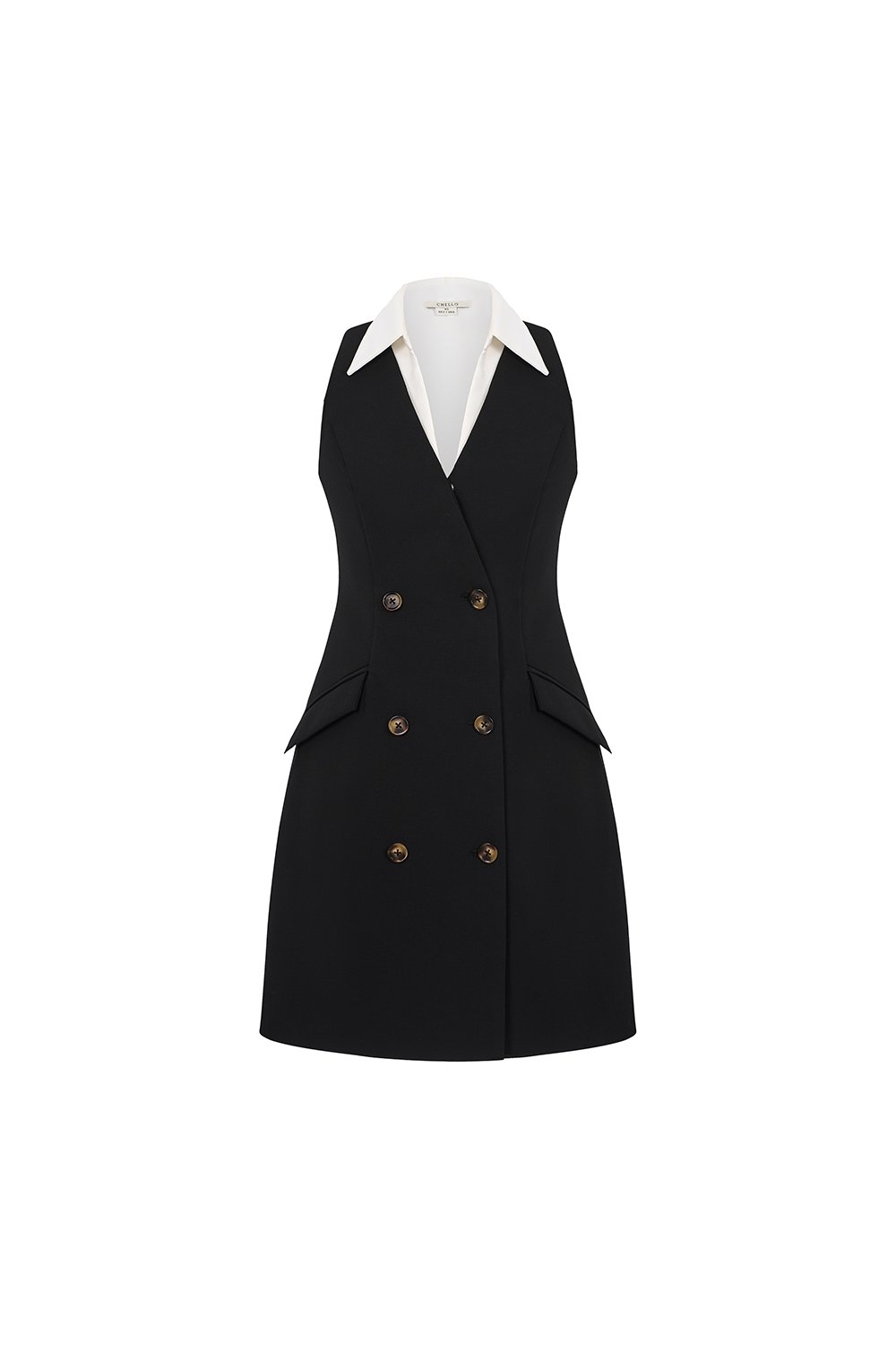 Thelise Removable Collar Tailored Dress in Classic Black