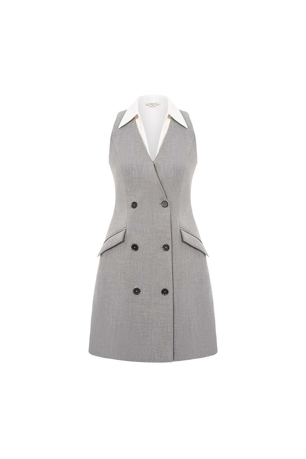 Thelise Removable Collar Tailored Dress in Heathered Grey