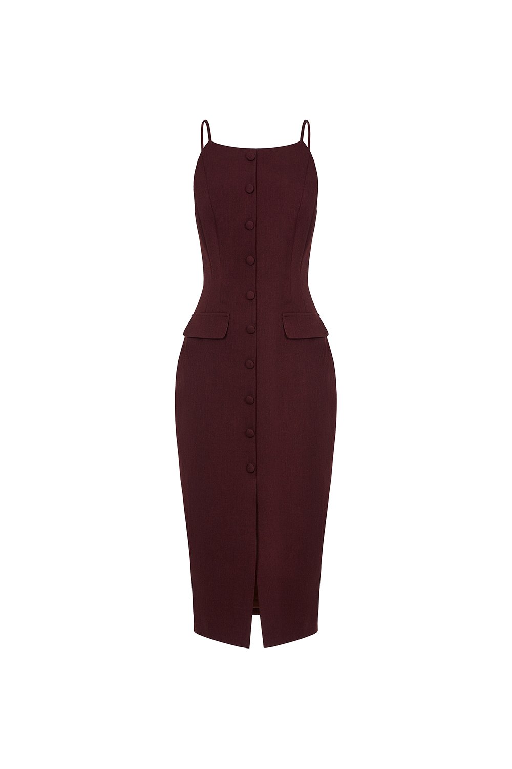 Veda Padded Strappy Pencil Dress in Merlot