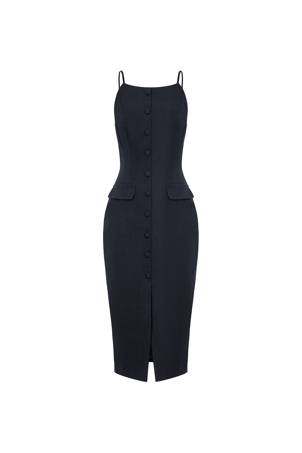 Veda Padded Strappy Pencil Dress in Midnight Blue