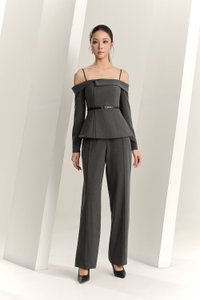 Avril Asymmetrical Cold Shoulder Top in Bespoke Grey