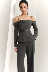 Avril Asymmetrical Cold Shoulder Top in Bespoke Grey