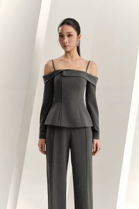 Avril Asymmetrical Cold Shoulder Top in Bespoke Grey