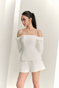 Avril Asymmetrical Cold Shoulder Top in Iconic White