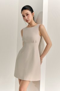 Cyane Padded Mini Dress in Greige Stone