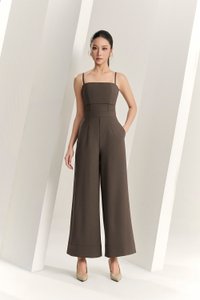 Eliza Padded Strappy Jumpsuit in Cocoa