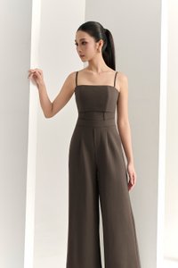 Eliza Padded Strappy Jumpsuit in Cocoa
