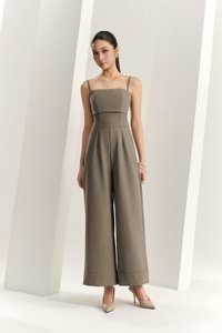 Eliza Padded Strappy Jumpsuit in Smokey Olive