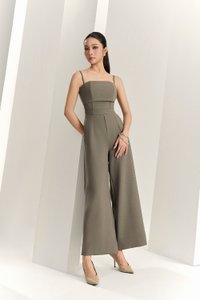 Eliza Padded Strappy Jumpsuit in Smokey Olive