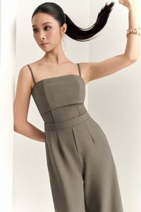 Eliza Padded Strappy Jumpsuit in Smokey Olive