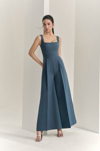 Hilda Padded Palazzo Jumpsuit in Aegean Blue