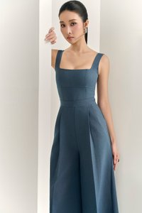 Hilda Padded Palazzo Jumpsuit in Aegean Blue