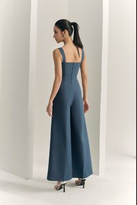 Hilda Padded Palazzo Jumpsuit in Aegean Blue