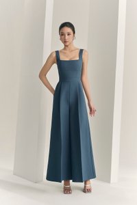 Hilda Padded Palazzo Jumpsuit in Aegean Blue