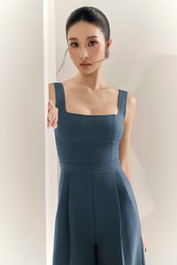 Hilda Padded Palazzo Jumpsuit in Aegean Blue