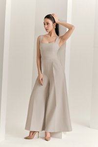 Hilda Padded Palazzo Jumpsuit in Greige Stone