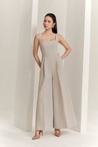 Hilda Padded Palazzo Jumpsuit in Greige Stone