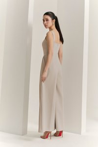 Hilda Padded Palazzo Jumpsuit in Greige Stone