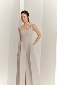 Hilda Padded Palazzo Jumpsuit in Greige Stone