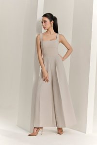 Hilda Padded Palazzo Jumpsuit in Greige Stone