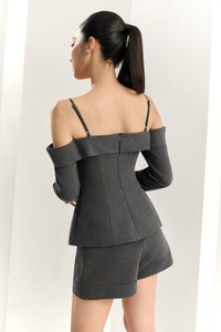 Jayne Broad Hem High Waisted Shorts in Bespoke Grey