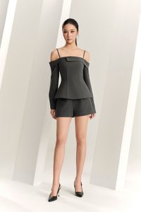 Jayne Broad Hem High Waisted Shorts in Bespoke Grey