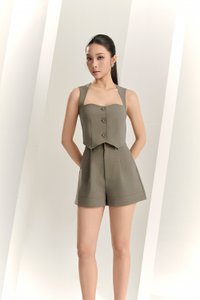 Jayne Broad Hem High Waisted Shorts in Smokey Olive